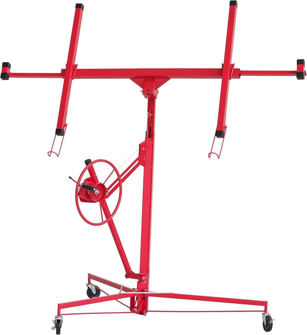 Elevon 11FT Drywall Lift Panel Hoist Jack Lifter, 150LBS Heavy Duty Sheetrock Lift, Rolling Caster Wheels, Lockable Construction Tools, Adjustable Telescopic Arm, Red