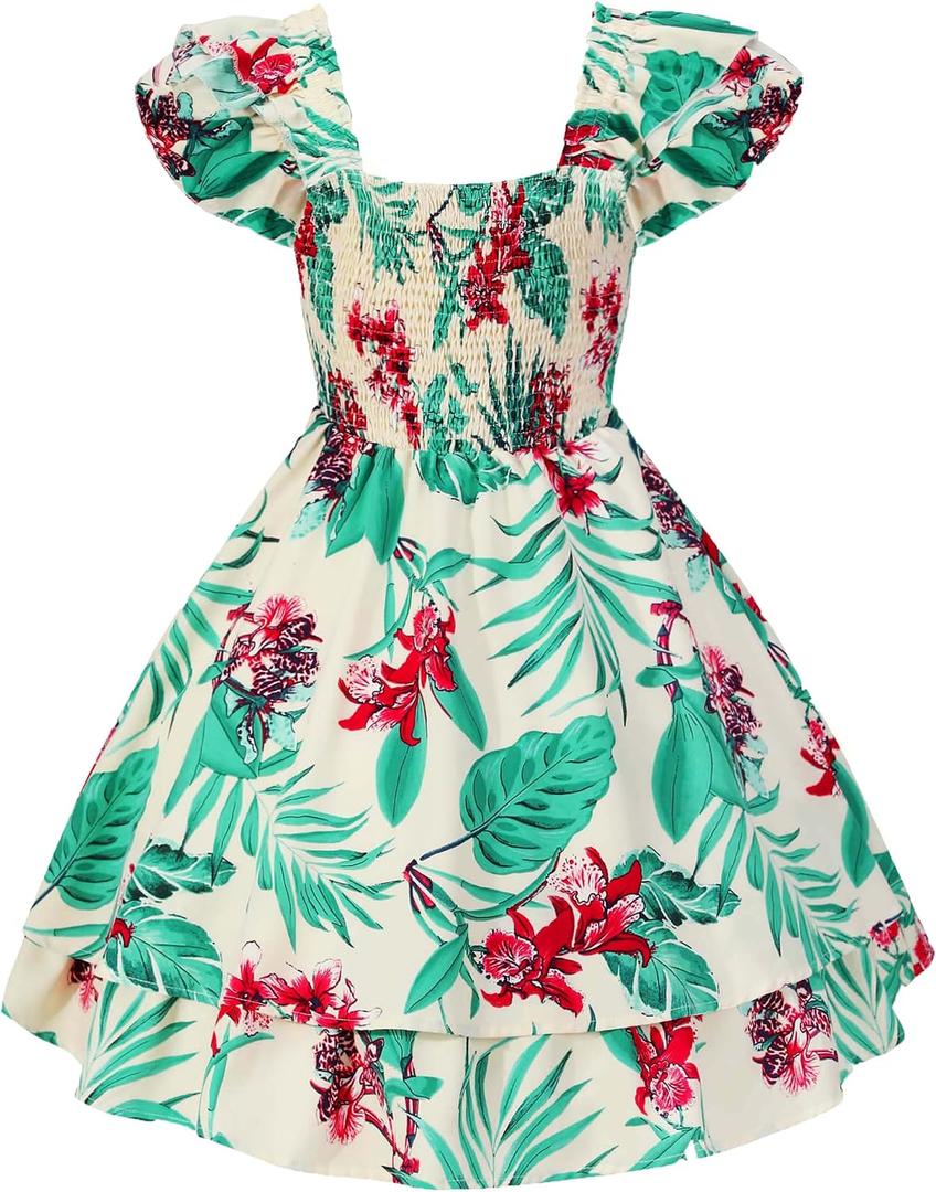 EXARUS Girls Dresses Teen Halter/Puff Sleeve/Spaghetti Strap Smocked Floral Summer Casual Dress