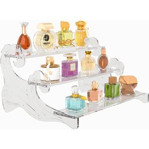 3-Tier Acrylic Display Shelf for Perfume Organizer, Cupcake Stand, Collectible Figures - Clear Fragrance Rack, Dessert Tower