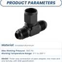 8AN Flare Male Tee Fitting Adapter with AN8 Female Swivel on Side, Black Aluminum Construction for Corrosion Resistance, Universal Fit for Fuel System Transmission Cooler Applications