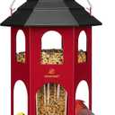 Kingsyard Metal Bird Feeder for Outdoor Hanging, Wild Bird Feeders with Circular Perch, Easy to Clean & Refill, 4 lbs Large Seed Capacity, Red