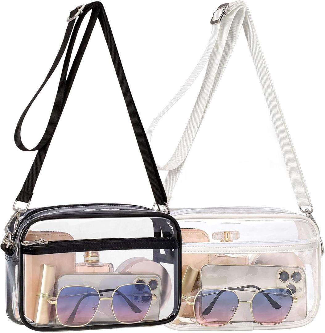 PACKISM Clear Bag for Stadium Events - Clear Purses for Women Stadium Crossbody Concert Bag for Game Day, Sports, Festival (2 Pack Black & White) PACKISM Clear Bag for Stadium Events - Clear Purses for Women Stadium Crossbody Concert Bag for Game Day, Sports, Festival (2 Pack Black & White)