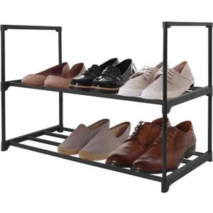Americanflat 17x26.5 Shoe Organizer - 2 Tier Shoe Rack Storage Shelf with Sturdy Steel Frame - Ideal for Closets, Entryways, or Garages - Space-Saving Design and Easy to Assemble - Black