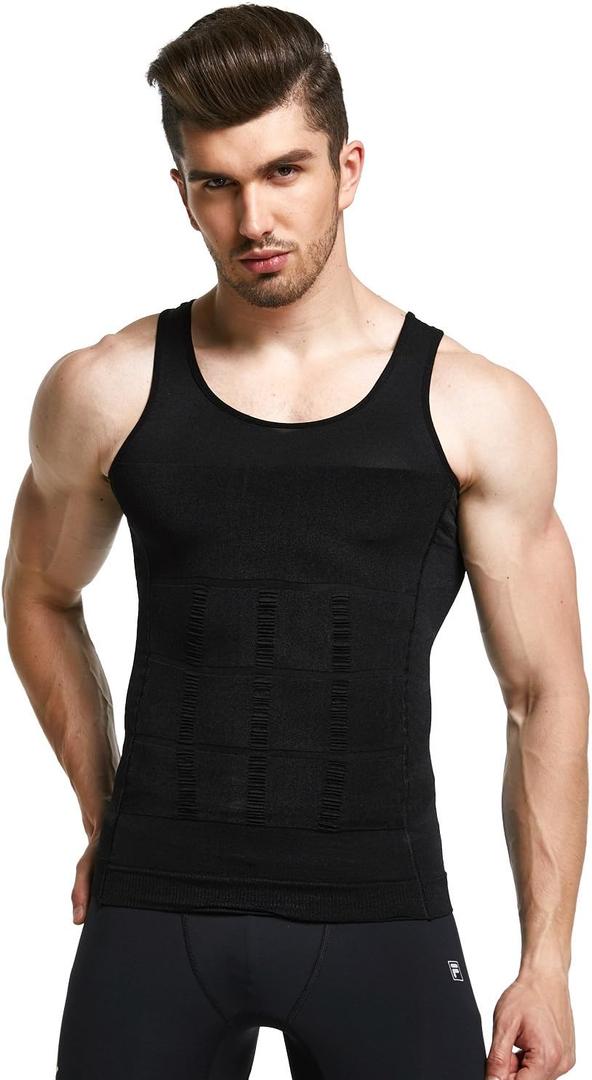 GKVK Mens Slimming Body Shaper Vest Shirt Abs Abdomen Slim (Medium, Black)