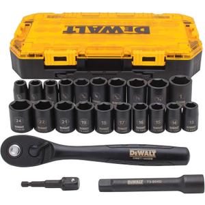 DEWALT Impact Socket Set with Ratchet, Metric/SAE, 1/2" Drive, 23-Piece Set with Case (DWMT74739)