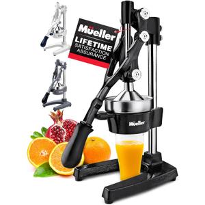 Mueller Professional Citrus Juicer - Manual Citrus Press and Orange Squeezer - Metal Lemon Squeezer - Premium Quality Heavy Duty Manual Orange Juicer and Lime Squeezer Press Stand, Black