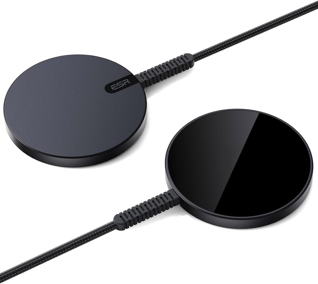 ESR 2 Pack HaloLock for Magsafe Charger,15W Wireless Charger, Wireless Charging Pad for iPhone 15/14/13/12, AirPods 4/3/Pro/Pro 2,Galaxy S25,Strong Magnetic Charging Pad with Type-C Cable, Black