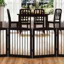 PUPETPO Freestanding Pet Gate for Dogs, Foldable Wooden Dog Gate for House, Indoor Dog Gate for Stair, Doorway, Gates for Dogs Indoor, 80 Inch Wide, 4 Panels 24",Brown