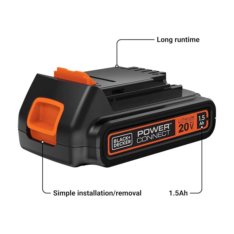 BLACK+DECKER 20V MAX Battery, 1.5Ah Lithium Ion Battery, Extended Runtime, Compatible with Tools, Outdoor Equipment and 20V Vacuums (LBXR20)