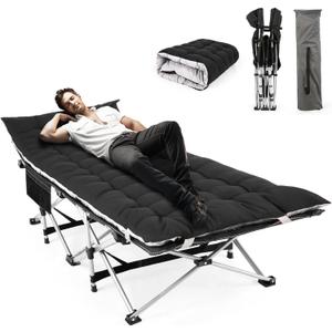 Homdox Camping cot Folding Outdoor Camping Travel Cot and Cot Pad - Quality Lightweight Portable Heavy Duty Adult Travel Cot Double Layer Oxford Portable Travel Camp Cots for Camp/Office/Home (Black)