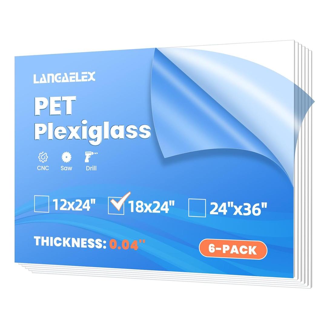 6 Pack of PET/Plexiglass Sheets 18x24-0.04" Clear Plastic Sheet Panels for Picture Frame, Sign Blank, DIY and Crafts Project