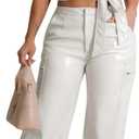 SEMATOMALA Women's Leather Pants Set PU Faux Leather Halter Crop Tank Top and Straight Leg Pants Set 2 Piece Outfit, Large
