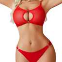 Avidlove Mesh Lingerie Set for Women Cut Out Sexy Bra and Panty Sets 2 Piece Sheer Lingerie (Medium, Red)