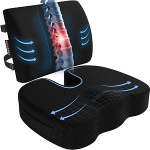 FORTEM Office Chair Cushion and Back Support for Office Chair, Lumbar Support Pillow, Memory Foam, Non Slip Sitting and Back Rest for Gaming, Car Seat Cushion, Chair Pad, XL (Black Mesh)