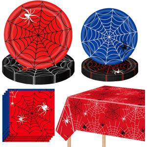 Spider Party Supplies, 20 Plates, 20 Napkins, 1 Tablecover for Birthday Party Tableware Supplies, Spider Theme Birthday Party Decorations