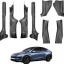 Tesla Model Y Juniper Door Sill Protector Anti-Kick Full Coverage Door Entry Guard for 2025 2026 Model Y Juniper Interior Accessories Carbon Fiber Pattern 8PCS