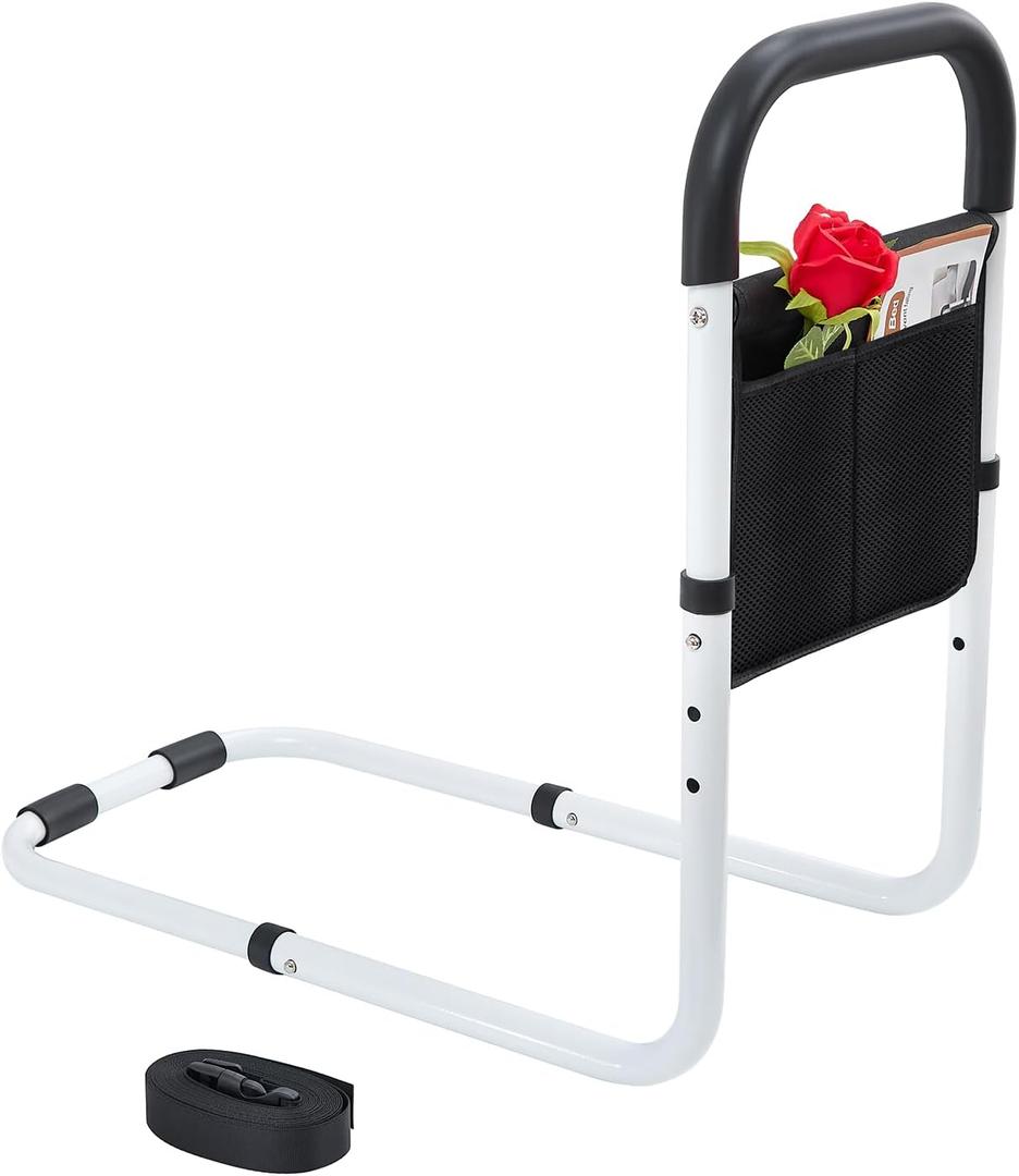 Bed Rails for Elderly Adults Safety, Bed Assist Rails for Seniors, Adjustable (19.3"-23") with 0.47 in Thick Steel Tube, Fits King, Queen, Full, Twin Bed (High-Quality, White)