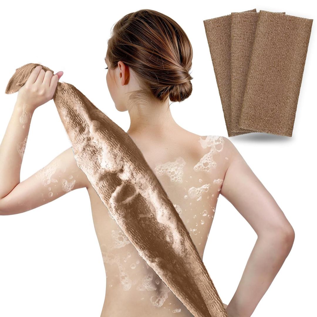 ARCH&M Exfoliating Shower Towel 35-Inch Japanese Beauty Washcloth Back Scrubber for Daily Use Textured Poly Nylon Body Exfoliating Towel for Smoother-Looking Skin, Quick-Dry, 3 Pack