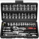 Egofine 46 Pieces 1/4 inch Drive Socket Ratchet Wrench Set, with Bit Socket Set Metric and Extension Bar for Auto Repairing and Household, with Black  Storage Case