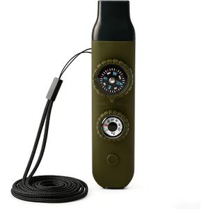 Multifunctional Survival Emergency Whistle for Kids with Compass Hiking Survival, Thermometer & Neck Lanyard | Emergency Safety Gear for Hiking, Camping, Kayaking, Boating, Climbing (Army Green)