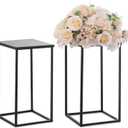 Nuptio Metal Black Vase, 2 Pcs 15.7 inch Tall Cylinder & Square Vases for Centerpieces, Home Party Decorations, Wedding, Anniversary, Birthday, Mother's Day