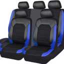 CAR PASS Leather seat Covers,Automotive Universal Sport car seat Cover Super 5mm Composite Sponge Inside,Airbag Compatible fits Most Cars, SUVs, Trucks, and Vans (Full Set,Black and Blue)