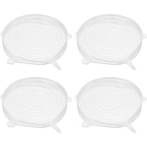UXCELL Silicone Stretch Lids, 4 Pack - 6.5" Round Container & Bowl Covers, Reusable Silicone Lids for Cups, Bowls & Food, White