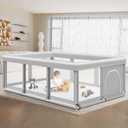Large Baby Playpen for Babies and Toddlers, Playpen 74x50x27, Large Baby Play Yards Indoor & Outdoor, Sturdy Safety Baby Play Pen with Soft Breathable Mesh, Toddlers Activity Center with Anti-Slip Base (Grey)