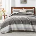 Andency Oversized King Quilt Bedding Set, 120x98Inch Dark Grey Stripe Super King Bedspread Coverlet 3 Pieces, Soft Lightweight Patchwork Quilted Bed Set for All Season (1 Quilt, 2 Pillowcases)