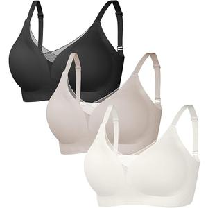 3-Pack Wireless Womens Bras No Underwire Push Up Padded Bra Support Bralette Ultra Comfort T-Shirt Everyday Bra, Size L
