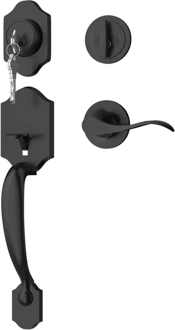 Goldenwarm Front Door Lock Set, Door Handle Exterior, Front Door Handle Set, Black Front Door Handle and Deadbolt Set, Exterior Door Lock Set (1 Pack)