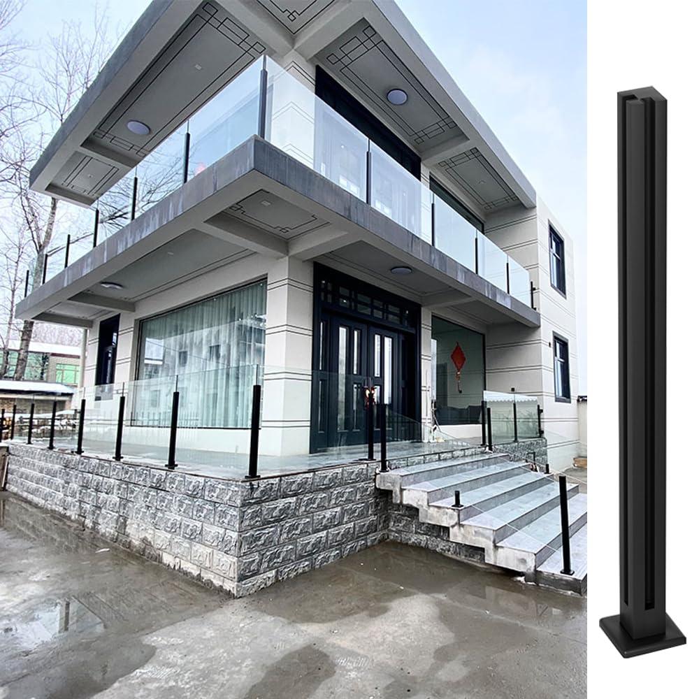 Black Glass Railing Post,304 Stainless Steel Glass Railing Post: Sturdy and Durable, Suitable for Balustrade,Stairs, Deck,Balcony and Pool (Corner Post, 39.3 inch / 100 cm)