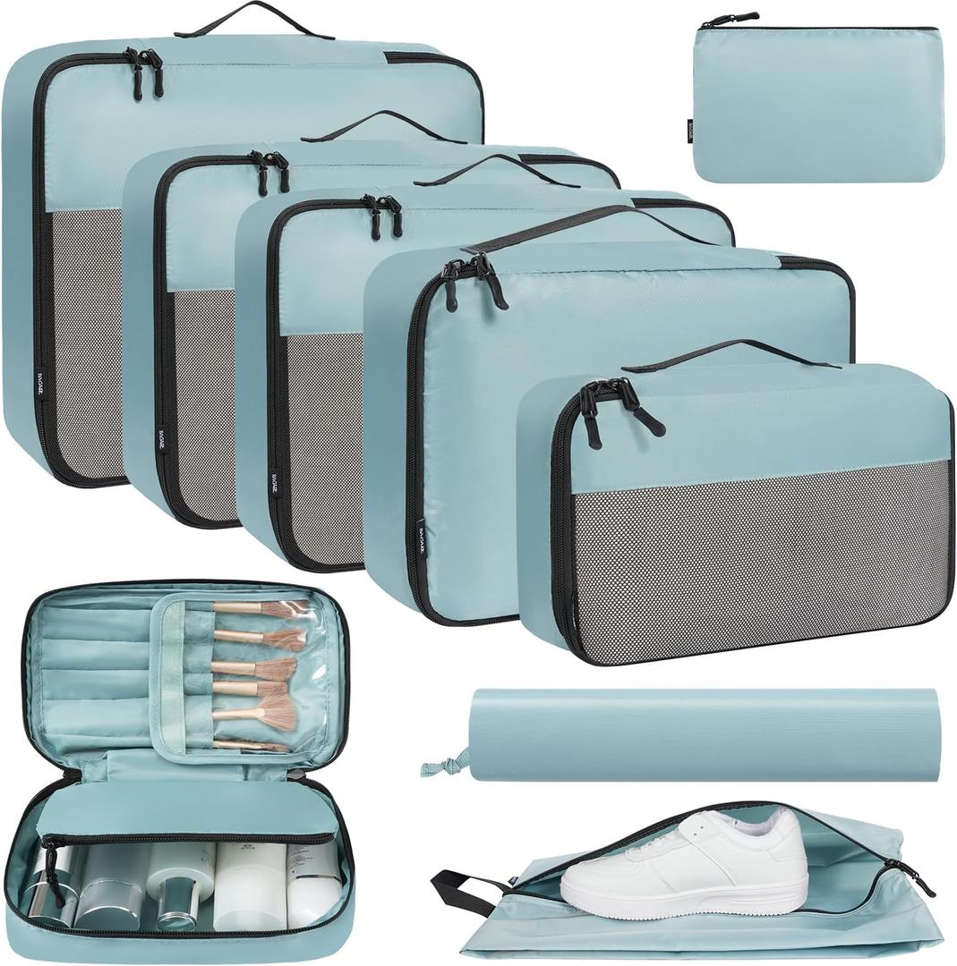 BAGAIL 8 Set/ 9 Set Packing Cubes Luggage Packing Organizer for Travel, Suitcase Packing Bags for Travel Accessories(Dusty Blue, 9 Set)