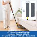 2 x Qaestfy Under Appliance Cleaning Tool with Long Handle, 2 Reusable Microfiber Pads, 5 Disposable Dusting Cloths, Retractable Flat Gap Duster (30-63) for Behind Fridge, Washer, Bed, Furniture