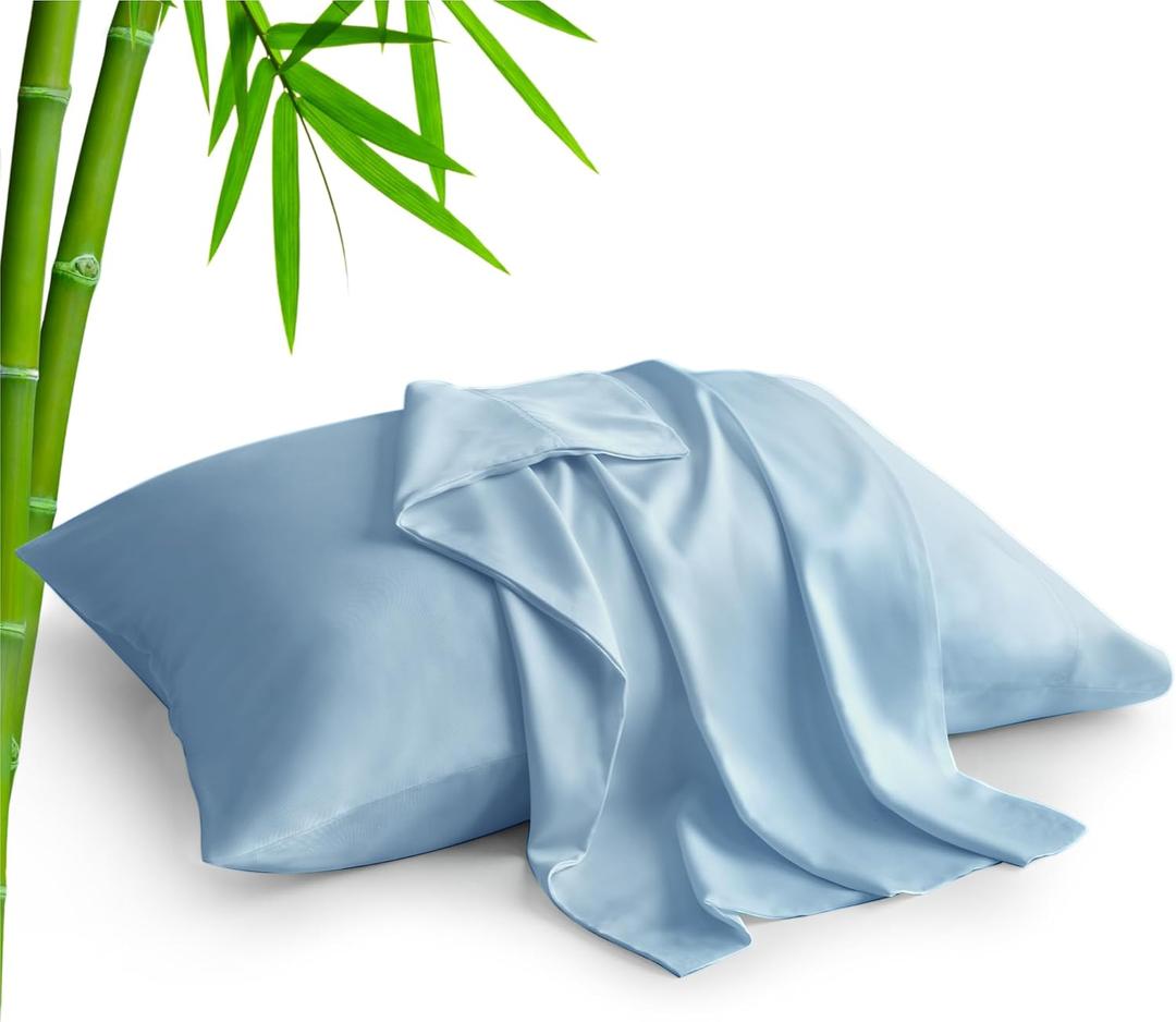 BEDELITE Standard Pillow Cases Set of 2, Rayon Derived from Bamboo, Cooling Pillow Cases for Hot Sleepers & Night Sweats, Breathable Silky Soft Envelope Pillowcases (Blue, 20"x26")