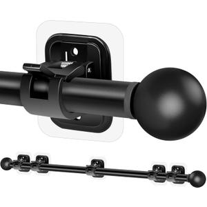 Curtain Rods No Drilling for Windows Set 66 to 120-128 Inch,5/8 Inch Diameter Drapey Pole with No Drill Curtain Rod Brackets,Renter Friendly Cortineros Para Ventanas with Adhesive Holder Hook Black