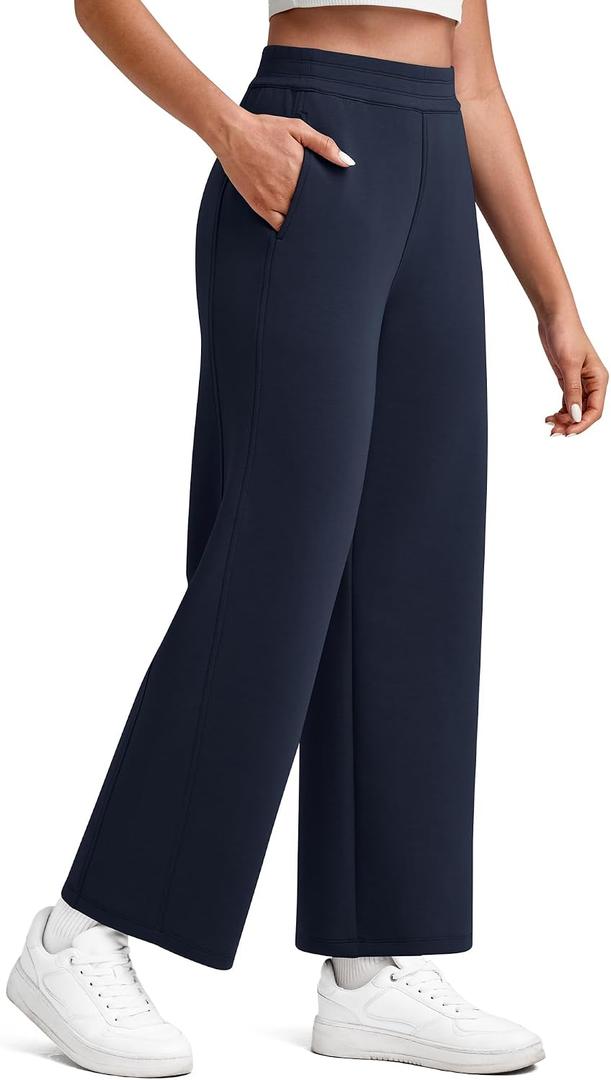 G4Free Smoofit Modal Soft Wide Leg Pants for Women Elastic Waist 7/8 Length Ankle Casual Dressy Sweatpants (L)