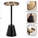 Kate and Laurel Tira Elegant Round Drink Table, 10 x 22, Antique Brass and Black, Vintage Glam Circle Martini Table for Use as a Small Bedroom Nightstand or Living Room Plant Stand Option, 10x10x22