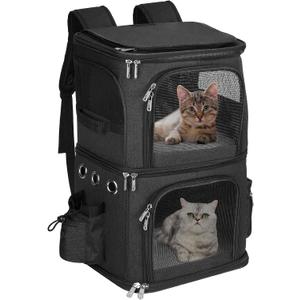 HOVONO Double-Compartment Pet Carrier Backpack for 2 Cats or Small Dogs, Dual Travel Dog Cat Carrier wih Breathable Mesh Windows, Fits Pets up to 20 lbs, Perfect for Traveling/Hiking/Camping, Black