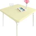 Cocktail Fitted Spandex Stretch Square Table Covers Caps Elastic Square Tablecloth Beige Table Topper 48x48 Inch