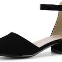 PANDANINJIA Girls Heels Dress Shoes Flower Girl Closed Toe Heels Ankle Strap Wedding Party School Miya Toddler Little Big Kid Pump Shoes (Black Nubuck)