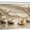 FEACFQKJ Zen Canvas Wall Art White Lotus Wall Decor Print Artwork Lotus Flowers Bloom Stones Spa Painting Pictures for yoga meditation room decoration 20x40in
