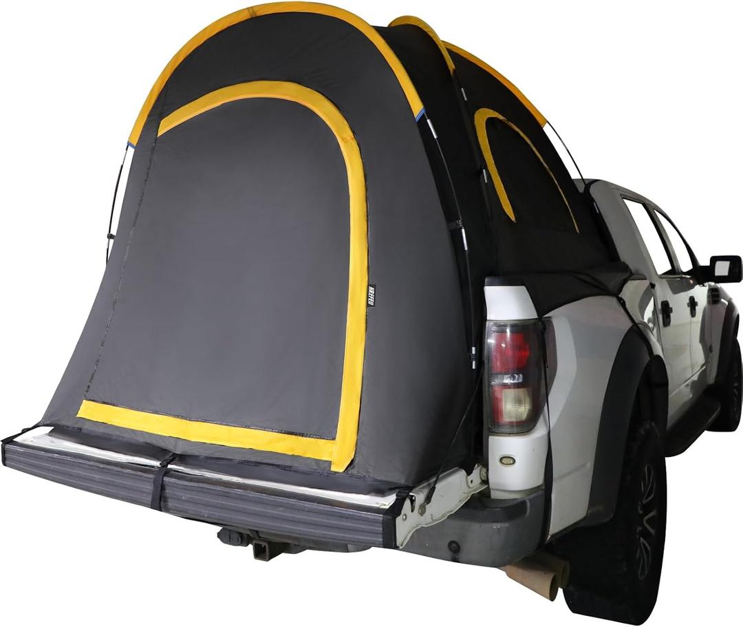 HREFEU Pickup Truck Blackout Tent, Portable Truck Bed Tent for Camping, Waterproof PU2000mm Double Layer for 2 Person, Compact and Full Size Regular Bed Long Bed (Black)