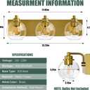 3 Light Bathroom Light Fixtures-Brushed Gold Bathroom Vanity Lights, Modern Vanity Lights 3-Light Bathroom Lighting Fixtures Over Mirror with Clear Glass Globe Shade