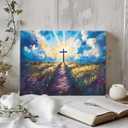 BingruiArt Christ Jesus Wall Art Christian Cross Canvas Navy Blue Decor Easter Painting Crosses Picture Print Poster for Prayer Room Living Room Bedroom Office Church Ready to Hang 12x16in Framed
