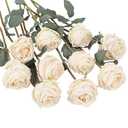 Uznaeoi 10PCS Vintage Roses Artificial Flowers White Fake Flower Bouquet Faux Roses with Stems for DIY Wedding Bouquet Bridal Shower Party Home Garden Decor(White)