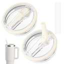 40 oz Tumbler Flip Straw Lid Replacement fit for Stanley Quencher, Spill Proof Tumbler Cover for Stanley Cup, Cream White