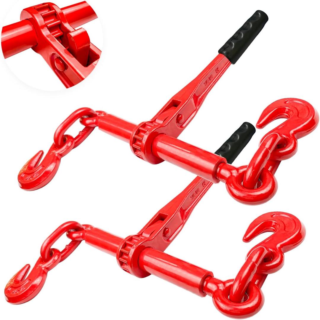 Ratchet Chain Binders 3/8'' - 1/2 | 2 Pack Load Binder with 2 Grab Hooks | Tie Downs for Grade 70 Transport Chain | 9,200 Lbs. Safe Working Load- Heavy Duty Ratchet Binders for Towing