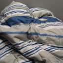 Monbix Queen Comforter Set - 7 Pieces Bed in a Bag Queen, Blue-Stripe Bedding Sets, All Seasons Comforter Bed Set with Sheets, Pillowcases & Shams