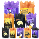 MUMULULU 10 Pack Happy Halloween Bags Assorted Sizes Trick or Treat Paper Gift Bags with Handle and Tissue Paper for Halloween Party Favors